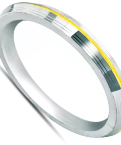 Men's Sleek Stainless Steel Kada Dual-Tone Silver & Gold Line Finish Minimalist Punjabi Kara Bracelet for Men