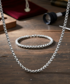 Men's Stainless Steel Box Chain & Bracelet Combo