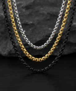 Men's Urban Trio Gold, Silver, and Black Stainless Steel Box Chain Combo