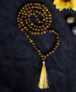 Natural Tiger’s Eye 108 Bead Authentic Mala Necklace With Golden Tassel
