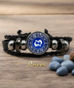 Pisces (मीन) Unisex Zodiac Leather Bracelet – With Blue Constellation Dial