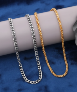 Premium Duo Silver Curb and Gold Wheat Chain Set
