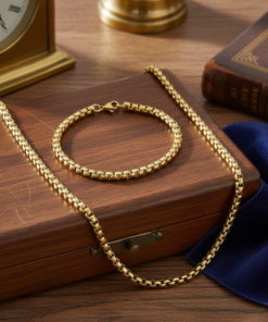 Premium Gold-Plated Box Link Chain & Bracelet Set for Men