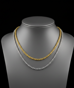 Premium Men’s Dual-Tone Stainless Steel Box Chain Neck Chain Combo