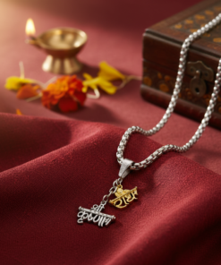 Radiant Divinity Shri Krishna & Radha Dual-Tone Pendant Necklace