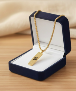 Sacred OM Inscribed Textured Gold-Plated Pendant with Premium Box Chain
