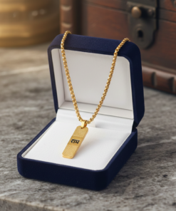Sacred Ram Inscribed Textured Gold-Plated Pendant with Premium Box Chain