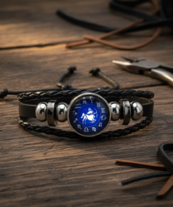 Sagittarius (धनु) Unisex Zodiac Leather Bracelet – With Blue Constellation Dial