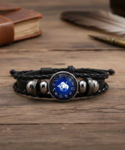 Taurus (वृषभ ) Unisex Zodiac Leather Bracelet – With Blue Constellation Dial