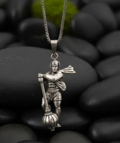The Divine Warrior Lord Hanuman Silver-Finish Pendant with Box Chain