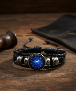 Unisex Handcrafted Leather Aquarius (कुम्भ) Zodiac Bracelet