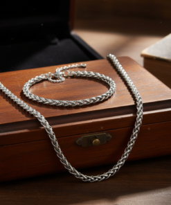 Urban Elite Men’s Stainless Steel Wheat Link Chain & Matching Bracelet Set