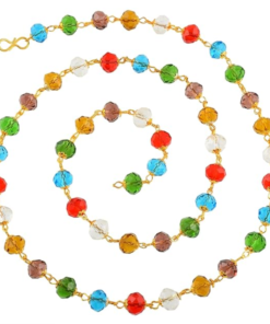 Vibrant Multi-Color Faceted Crystal Bead Necklace –Gold Plated Handcrafted Mala Chain for Women