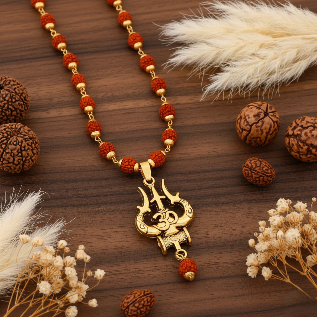 Authentic Shiv Trishul Rudraksha Mala With Om Symbol Divine Necklace - Image 2