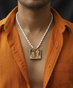 Alternative view of Sacred Mahadev & Mata Parvati Hand-Carved Wooden Pendant Necklace