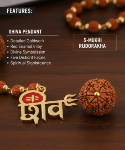 Alternative view of Sacred Rudraksha Necklace Chain with Lord Shiva Pendant – Devotional Spiritual Jewelry