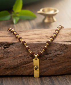 Alternative view of The Sacred Vibration Rudraksha & Gold Om Pendant Necklace