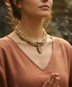 Alternative view of Sacred Hand-Carved Tulsi Kanthi Mala with Radha Krishna Jugal Pendant