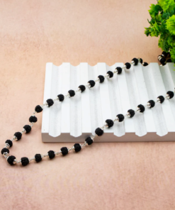 Alternative view of Authentic 5 mukhi  Black Rudraksha Silver Cap Chain  With High Grade Oxidised Silver