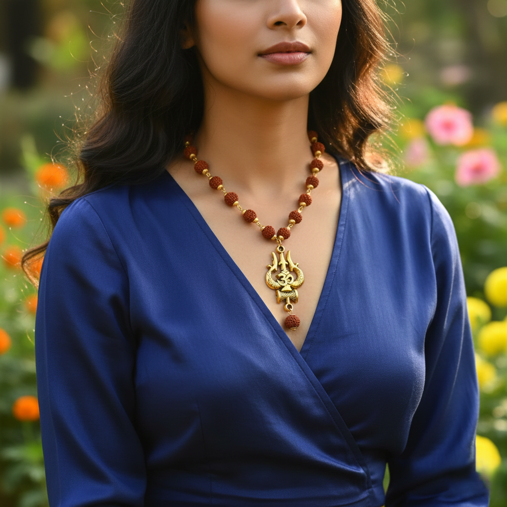 Authentic Shiv Trishul Rudraksha Mala With Om Symbol Divine Necklace - Image 3