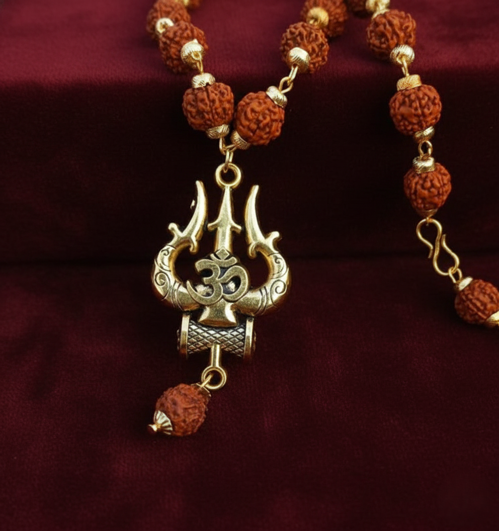 Authentic Shiv Trishul Rudraksha Mala With Om Symbol Divine Necklace - Image 4