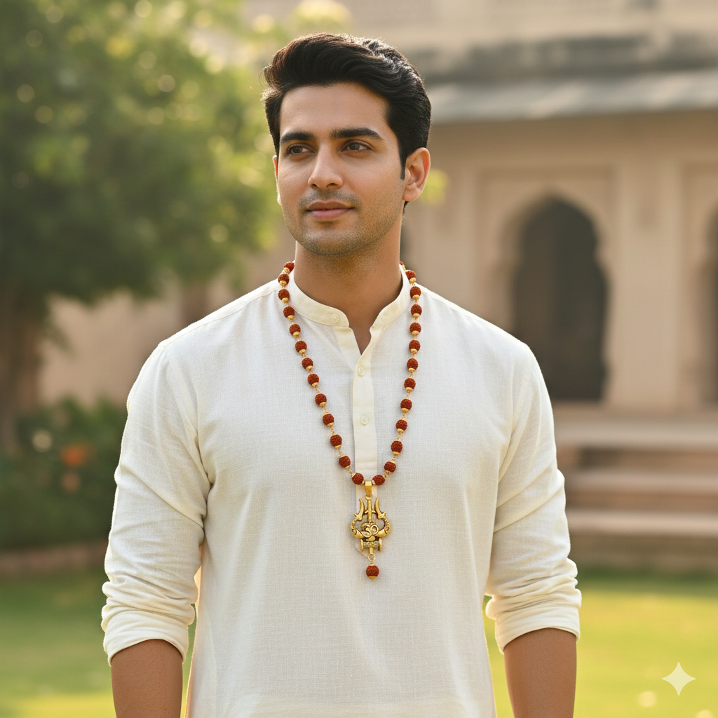 Authentic Shiv Trishul Rudraksha Mala With Om Symbol Divine Necklace - Image 5