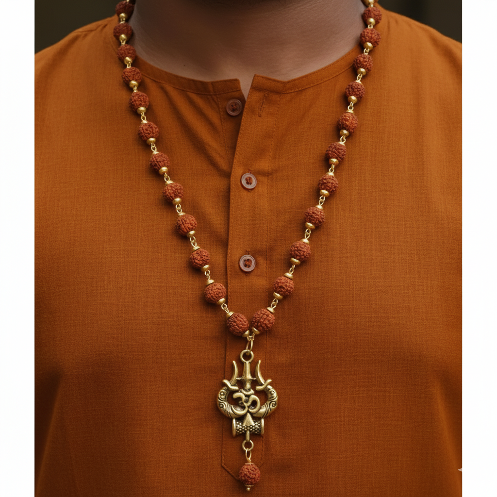 Authentic Shiv Trishul Rudraksha Mala With Om Symbol Divine Necklace - Image 6