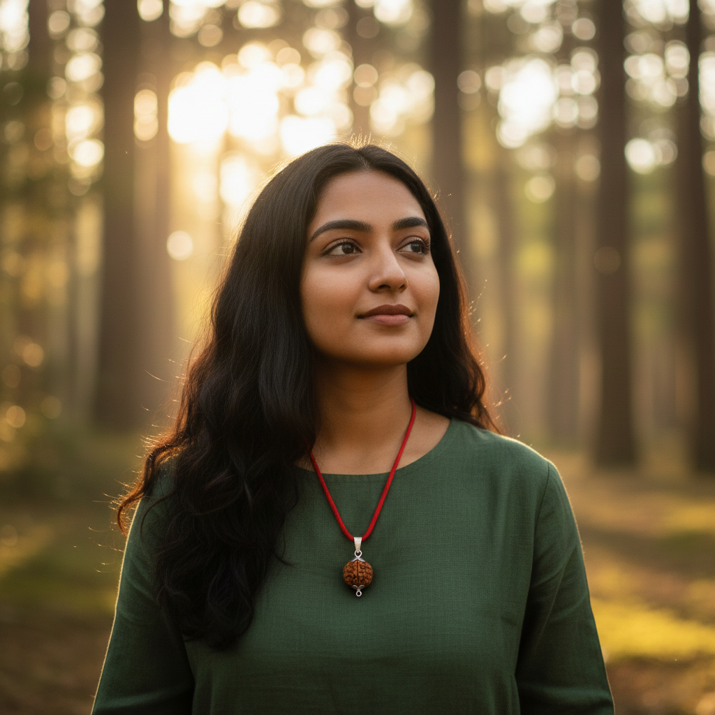 Authentic 3 Mukhi Nepali Rudraksha Silver Pendant with Red M - Image 5