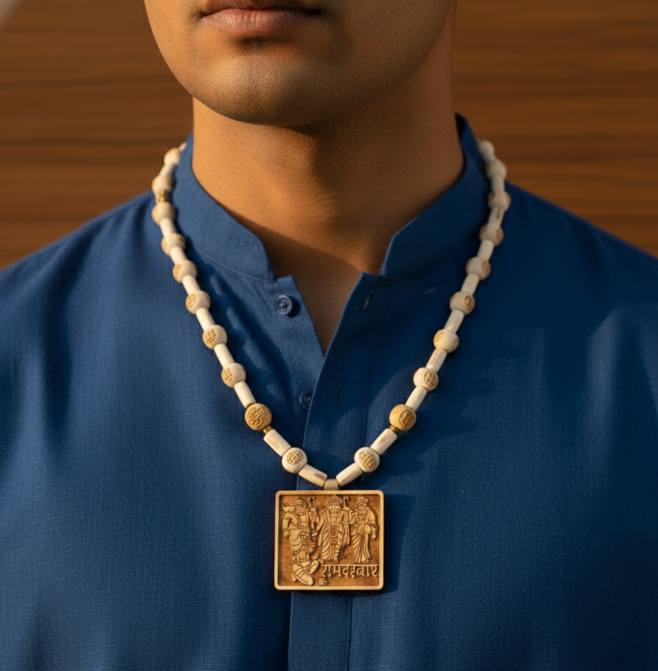 Sacred Ram Darbar Tulsi Mala – 22 Hand-Carved Ram Name Beads (10mm) - Image 3