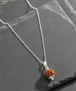 5 Mukhi Nepali Rudraksha Silver Pendant with Stainless Steel Chain For Girls