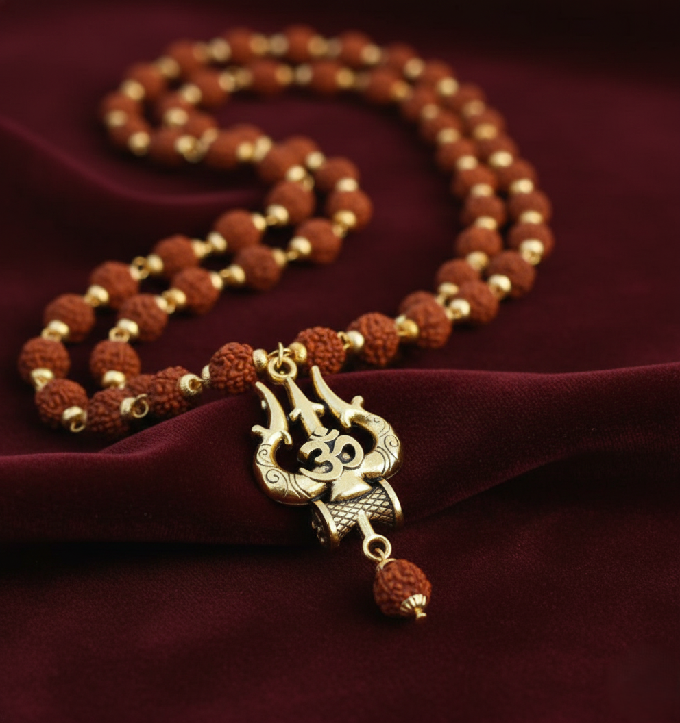 Authentic Shiv Trishul Rudraksha Mala With Om Symbol Divine Necklace - Image 8