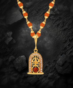 Handcrafted Divine Trishul & Shiv Rudraksha Pendant Necklace with Authentic 7mm