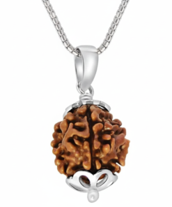 Authentic 4 Mukhi Nepali Rudraksha Silver Pendant with Stainles