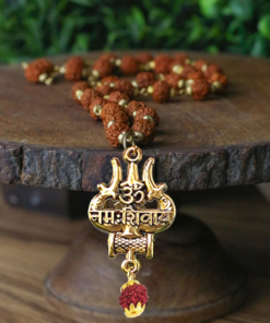 Authentic 5 Mukhi Rudraksha Mahadev Trishul Pendant Necklace – Chanting Mantra Om Namh Shivay