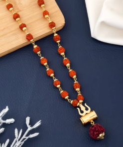 Authentic 5 Mukhi Rudraksha Shiv Trishakti Pendant Necklace – Sacred Shiva Trishul & Damru Design for Peace and Protection