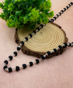 Authentic 5 mukhi Black Rudraksha Silver Cap Chain With High Grade Oxidised Silver