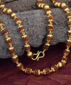 Authentic 5 mukhi Rudraksha Golden Cap Chain With High Grade Gold Plated Coating