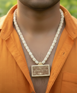 Authentic Hand-Carved Tulsi Bhaktmaal Mala – Shri Sitaram Inscribed Pendant