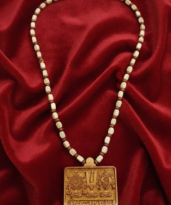 Authentic Handcrafted Tulsi Wood Shriman Narayan Pendant Necklace – Sacred Vaishnava Mala with Sudarshana Chakra & Shankha Symbols
