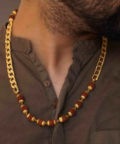 Authentic Rudraksha Gold Plated Curb Neck Chain for Man