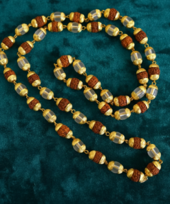 Divine Handcrafted Rudraksha and Sphatik Mala – Gold Plated Spiritual Protection Chain for Men & Women