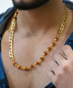 Alternative view of Authentic Rudraksha Gold Plated Curb Neck Chain for Man