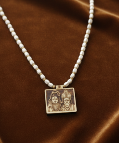 Sacred Mahadev & Mata Parvati Hand-Carved Wooden Pendant Necklace