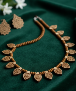 Sacred Radha Hand-Carved Sandalwood Necklace – 16 Leaf Choker Edition