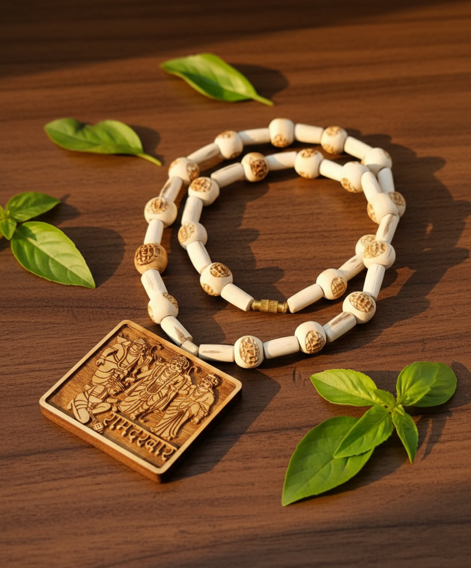 Sacred Ram Darbar Tulsi Mala – 22 Hand-Carved Ram Name Beads (10mm)