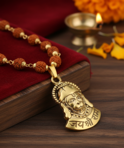Sacred Rudraksha Necklace Chain with Lord Hanuman Pendant – Jai Shri Ram Devotional Spiritual Jewelry