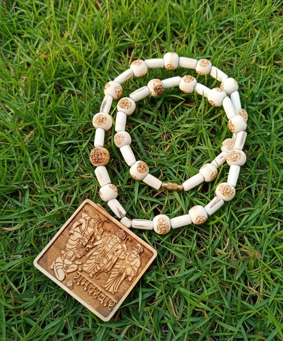Sacred Ram Darbar Tulsi Mala – 22 Hand-Carved Ram Name Beads (10mm) - Image 5