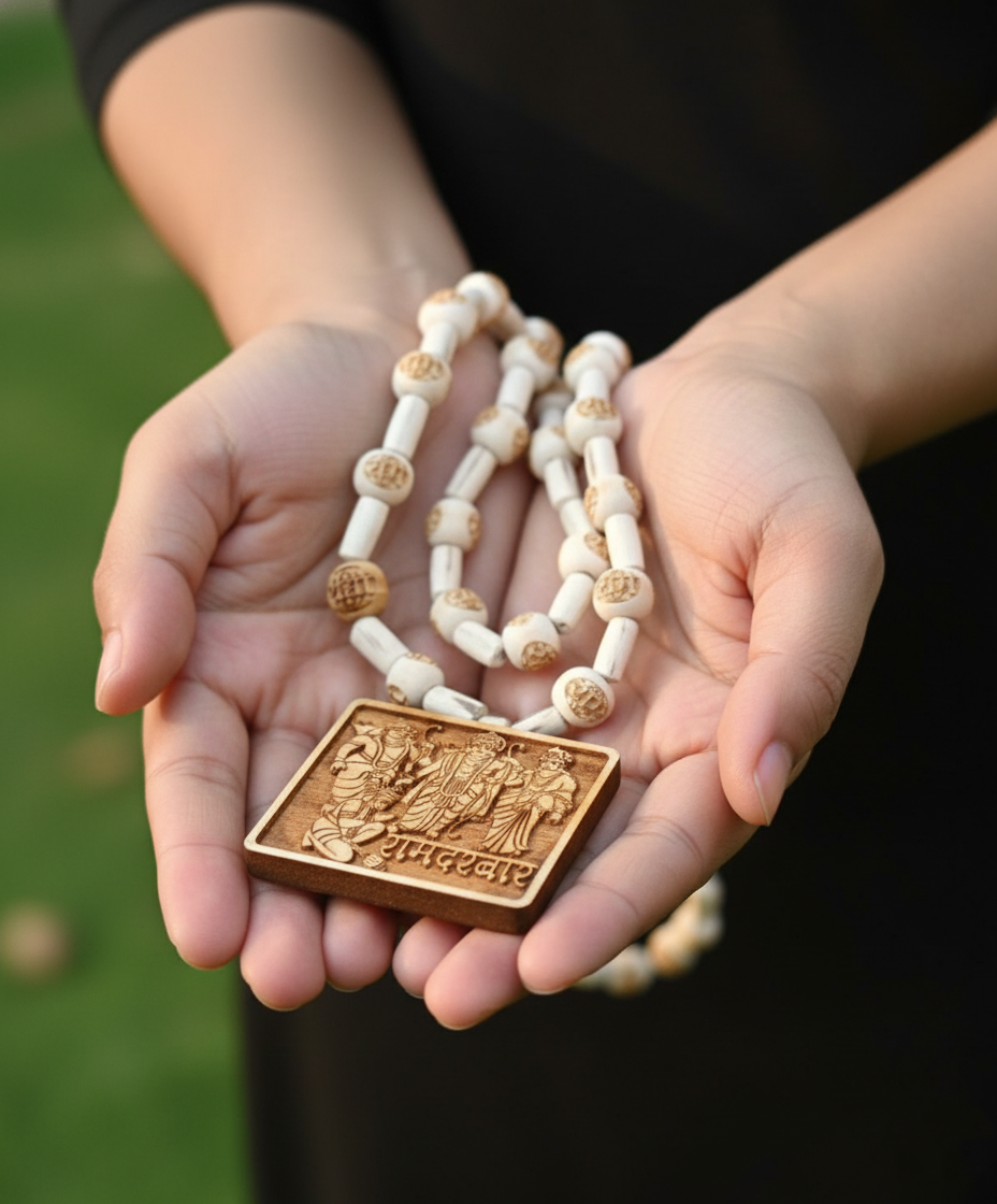 Sacred Ram Darbar Tulsi Mala – 22 Hand-Carved Ram Name Beads (10mm) - Image 6