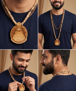 Alternative view of Sandalwood Tonned Mala with Engraved Wooden Khatu Shyam Ji Pendant