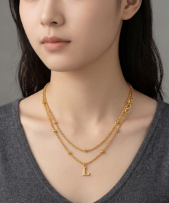 Alternative view of Women's Gold-Toned Beaded Station Chain Necklace  Polished Ball Link Chain for Pendants